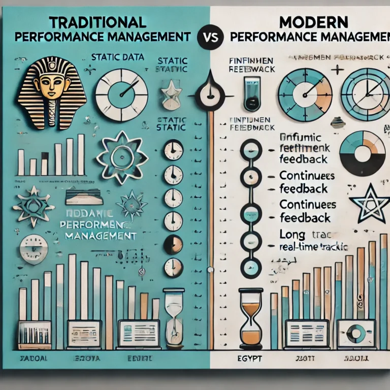 Comparison between traditional and modern performance management approaches.